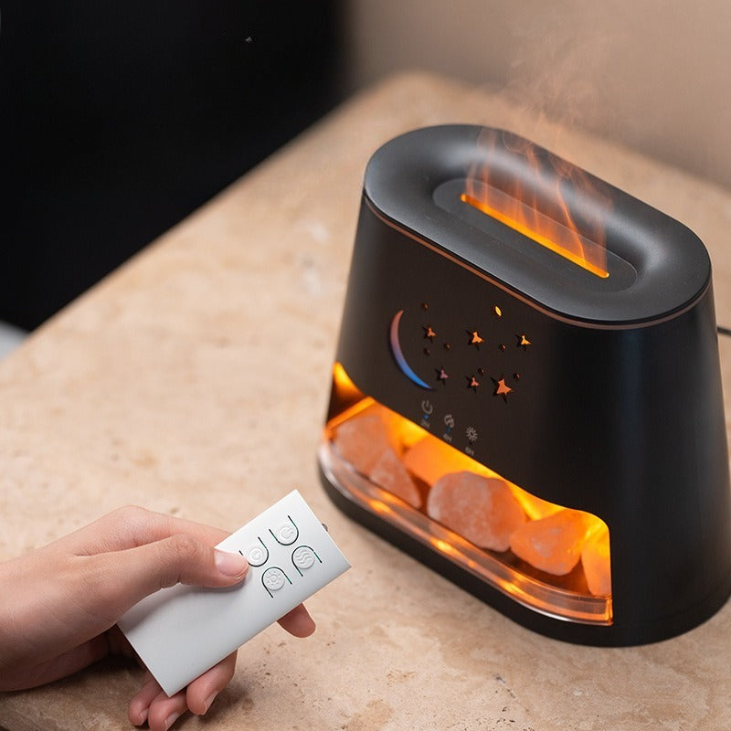 Salt Stone Flame Aroma Diffuser – 260ml Ultrasonic with Remote & Timer